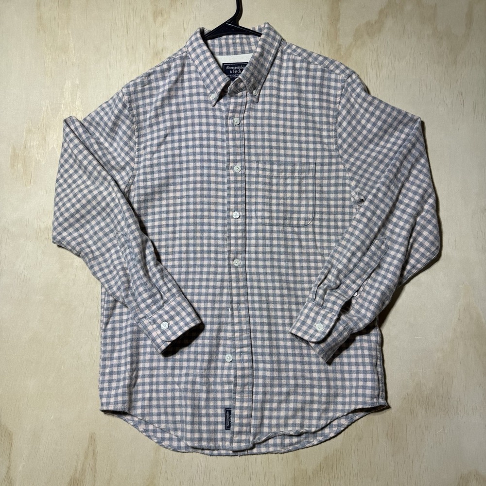 Abercrombie & Fitch Men's Small Flannel Shirt Gray Pink Gingham Button Down